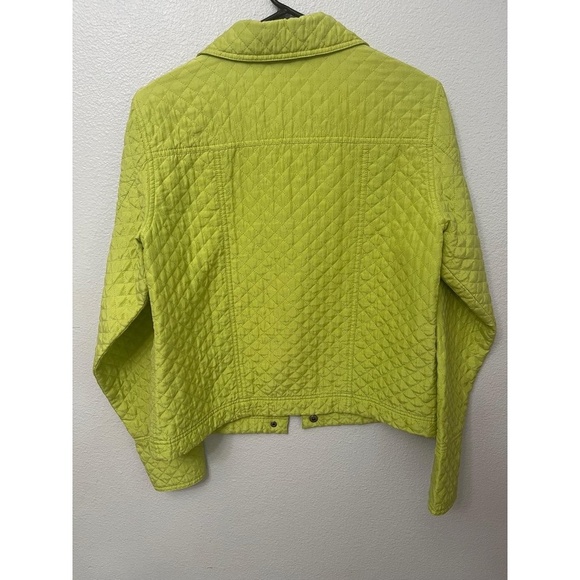 Coldwater Creek Quilted 100% Silk Green Button Front Split Cuff Jacket Size PM - Picture 5 of 7